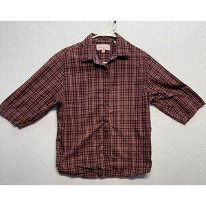 Panhandle Slim Mens Red & Black Plaid 3/4 Sleeve Western Shirt Snap Closure